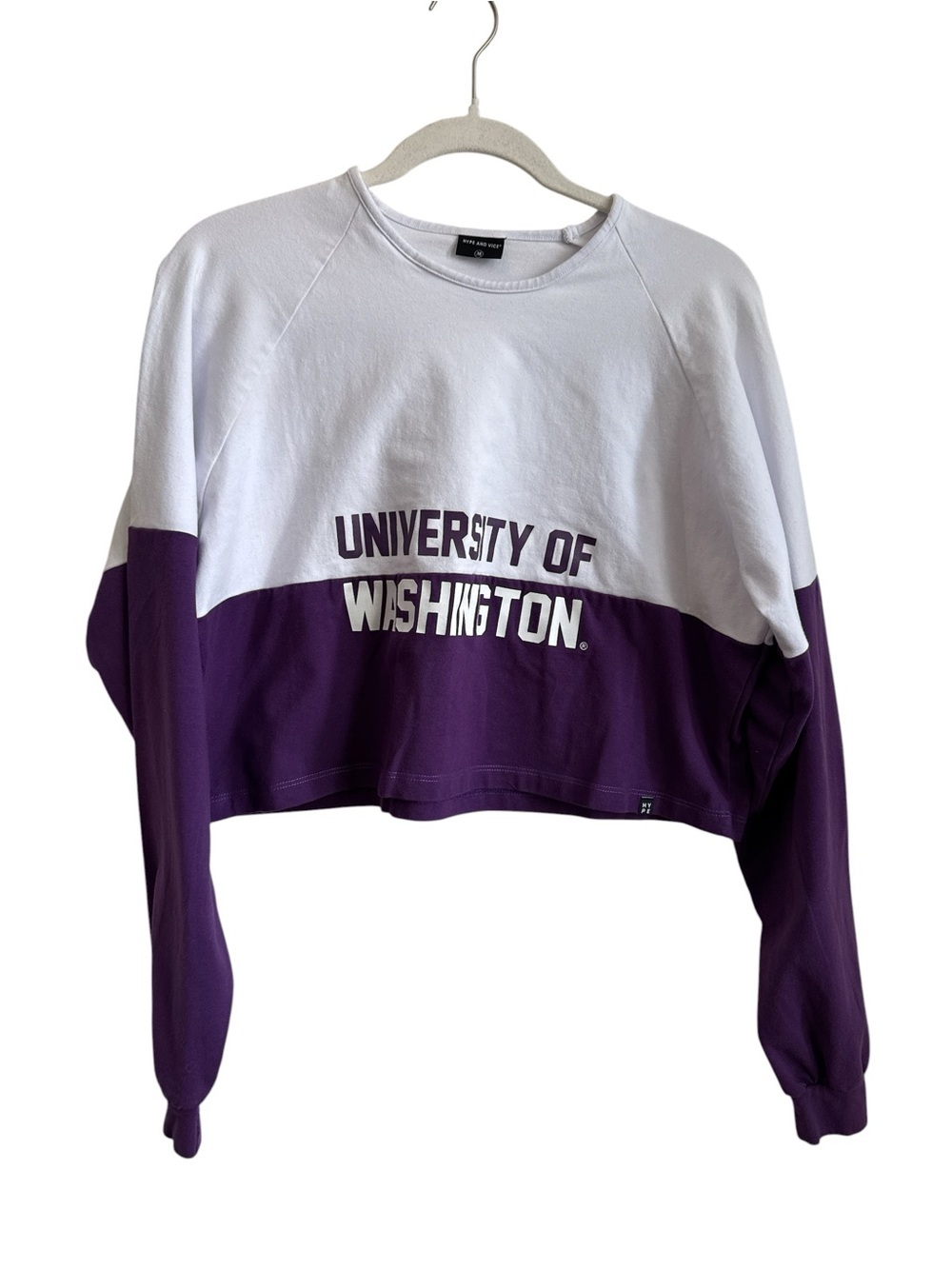 Hype and Vice University of Washington Colorblock Cropped Sweatshirt